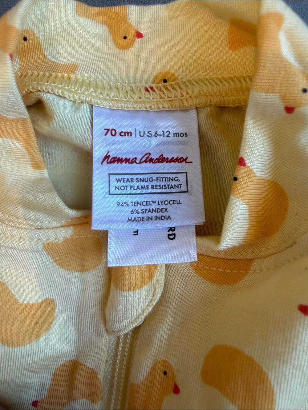 Hanna Andersson Baby Duck Zipper Convertible Footed 1-Piece Pajamas 6-12M - NWOT